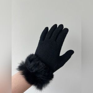 Wool gloves black, real fur, women, size 6 1/2-8 1/2